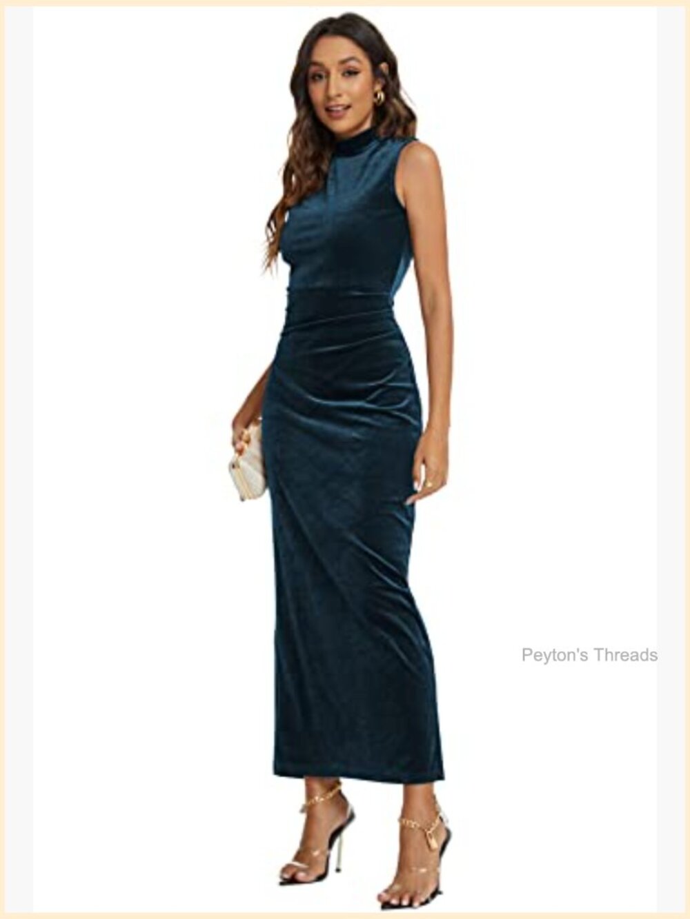 Women Velvet Backless Maxi Dress Turtleneck Open Back Ruched Bodycon Formal Gown - Picture 2 of 5